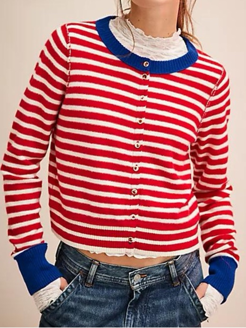 Free People Nocturnal Stripe Cashmere Blend Cardigan in Valiant Blue Comb